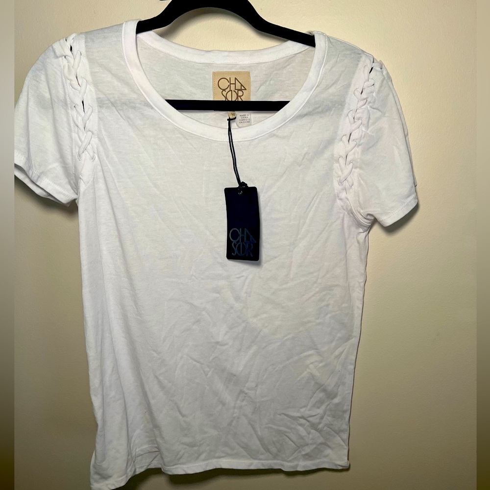 CHASER- NWT- medium white braided shirt
